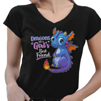 Cute Dragons Are A Girls Best Friend Women V-Neck T-Shirt - Monsterry DE