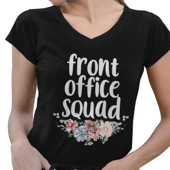 Cute Floral School Secretary Admin Front Office Squad Great Gift Women V-Neck T-Shirt - Monsterry