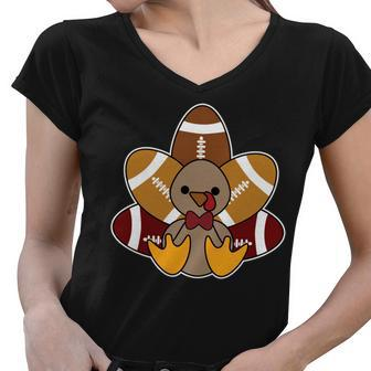 Cute Football Turkey Thanksgiving Tshirt Women V-Neck T-Shirt - Monsterry DE