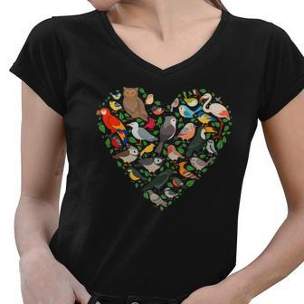 Cute Funny Bird Lover Heart Women V-Neck T-Shirt - Monsterry