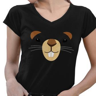 Cute Groundhog Face Women V-Neck T-Shirt - Monsterry DE