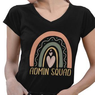 Cute Heart Rainbow Admin Squad Administrative Assistant Gift Women V-Neck T-Shirt - Monsterry
