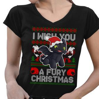 Cute I Wish You A Fury Christmas Ugly Christmas Sweater Women V-Neck T-Shirt - Monsterry UK