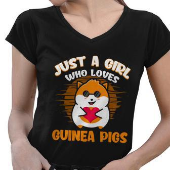 Cute Just A Girl Who Loves Guinea Pigs Guinea Pig Moms Gift Graphic Design Printed Casual Daily Basic Women V-Neck T-Shirt - Thegiftio UK