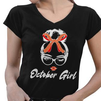 Cute October Girl Birthday Women V-Neck T-Shirt - Monsterry