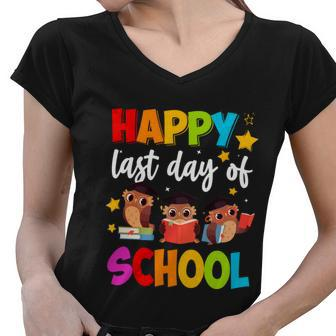 Cute Owls Happy Last Day Of School Gift Women V-Neck T-Shirt - Monsterry