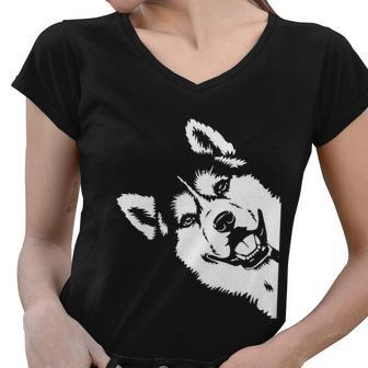 Cute Siberian Husky Dog Face Pup Pet Puppy Lover Dad Mom Gift Women V-Neck T-Shirt - Monsterry UK