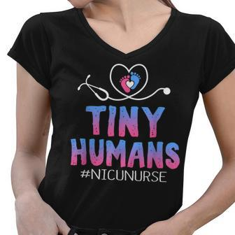 Cute Tiny Humans Neonatal Intensive Care Nicu Nurse Women V-Neck T-Shirt - Seseable