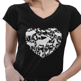 Cute Valentines Day Couple Heart Moose Animals Lover Gift Women V-Neck T-Shirt - Monsterry CA