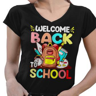 Cute Welcome Back To School First Day Of School Teacher Women V-Neck T-Shirt - Thegiftio UK