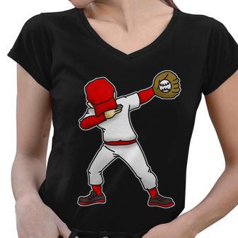 Dabbing Baseball Player Women V-Neck T-Shirt - Monsterry