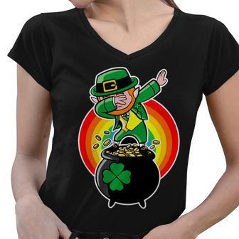 Dabbing Leprechaun Funny Irish Dab St Patricks Day Women V-Neck T-Shirt - Monsterry UK