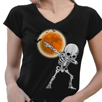Dabbing Skeleton Dancing Funny Halloween Costume Boys Men Women V-Neck T-Shirt - Seseable