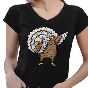 Dabbing Turkey Funny Thanksgiving Day Tshirt Women V-Neck T-Shirt - Monsterry AU