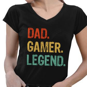 Dad Gamer Legend Funny Men Husband Gaming Man Fathers Day Gift Women V-Neck T-Shirt - Thegiftio UK