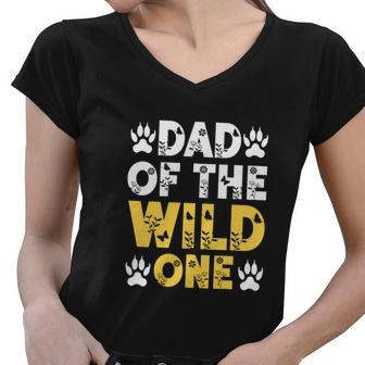 Dad Of The Wild One Funny 1St Birthday Leopard Dad Boy Women V-Neck T-Shirt - Monsterry
