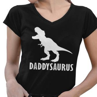 Daddysaurus Daddy Dinosaur Tshirt Women V-Neck T-Shirt - Monsterry DE