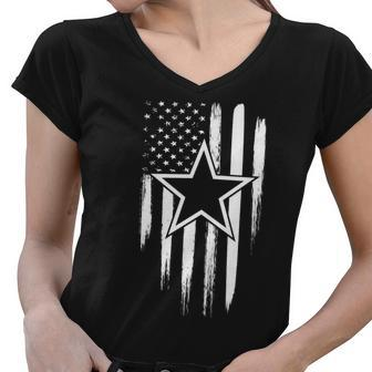 Dallas Tx Star Football Fan Distressed Us Flag Tshirt Women V-Neck T-Shirt - Monsterry