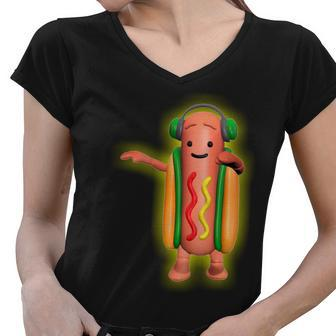 Dancing Hot Dog Funny Filter Meme Tshirt Women V-Neck T-Shirt - Monsterry