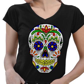 Day Of The Dead Skull Dia De Los Muertos Women V-Neck T-Shirt - Monsterry DE