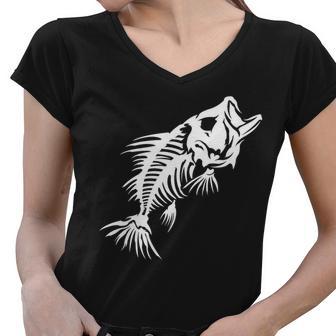 Dead Fish Skeleton X-Ray Tshirt Women V-Neck T-Shirt - Monsterry