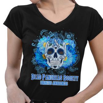 Dead Pancreas Society Diabetes Awareness Sugar Skull Women V-Neck T-Shirt - Monsterry UK