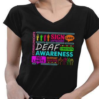 Deaf Awareness Sign Deafness Hearing Loss Warrior Tshirt Women V-Neck T-Shirt - Monsterry DE