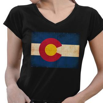 Denver Flag Grunge Colorado Women V-Neck T-Shirt - Monsterry DE