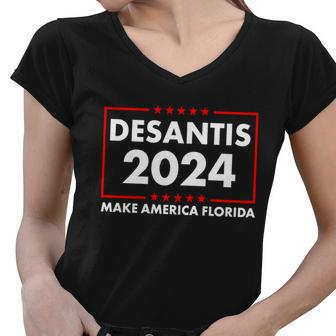 Desantis 2024 Make America Florida Election Logo V2 Women V-Neck T-Shirt - Monsterry