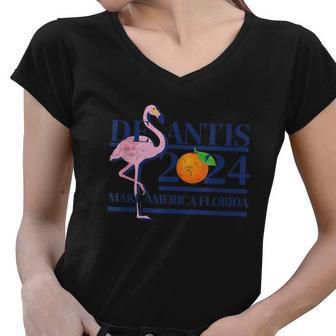 Desantis 2024 Make America Florida Flamingo Election Tshirt Women V-Neck T-Shirt - Monsterry CA