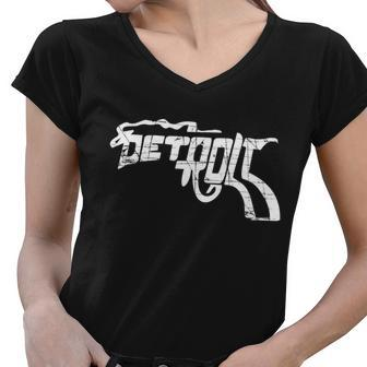 Detroit Gun N Smoke Revolver Tshirt Women V-Neck T-Shirt - Monsterry