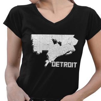 Detroit Illustration Map Tshirt Women V-Neck T-Shirt - Monsterry