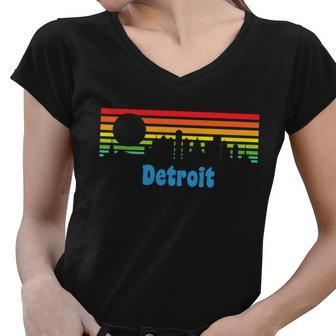 Detroit Retro Skyline Women V-Neck T-Shirt - Monsterry
