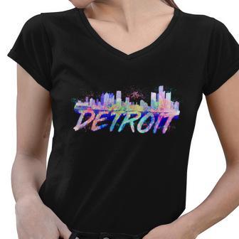 Detroit Skyline Paint Women V-Neck T-Shirt - Monsterry UK