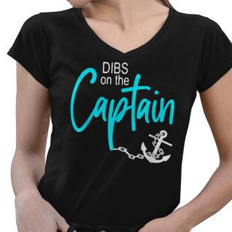 Dibs On The Captain Fire Captain Wife Girlfriend Sailing Women V-Neck T-Shirt - Thegiftio UK