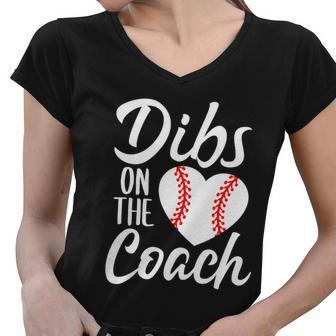 Dibs On The Coach Funny Baseball Heart Cute Mothers Day Tshirt Women V-Neck T-Shirt - Monsterry