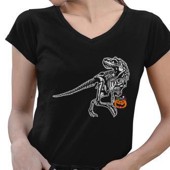 Dinosaur Halloween Quote Women V-Neck T-Shirt - Monsterry