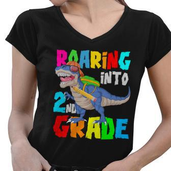 Dinosaur Roaring Into 2Nd Grade Women V-Neck T-Shirt - Monsterry CA