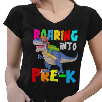Dinosaur Roaring Into Prek Women V-Neck T-Shirt - Monsterry DE