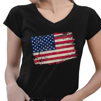 Distressed American Us Flag Women V-Neck T-Shirt - Monsterry