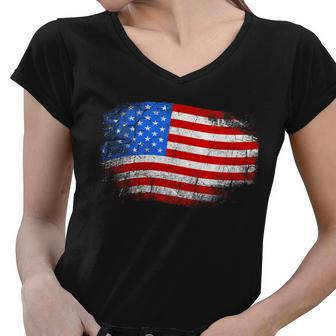 Distressed Usa Waving Flag Women V-Neck T-Shirt - Monsterry DE