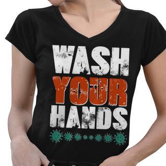 Distressed Wash Your Hands Funny Graphic Design Printed Casual Daily Basic Women V-Neck T-Shirt - Thegiftio