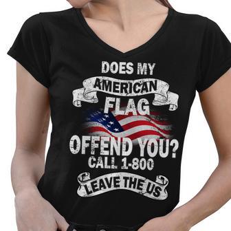 Does My American Flag Offend You Call 7-800 Leave Us Alone T-Shirt Graphic Design Printed Casual Daily Basic Women V-Neck T-Shirt - Thegiftio