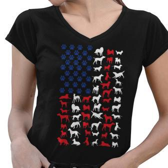 Dog Flag Usa Tshirt Women V-Neck T-Shirt - Monsterry
