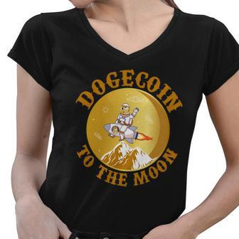 Dogecoin Vintage To The Moon Tshirt Women V-Neck T-Shirt - Monsterry