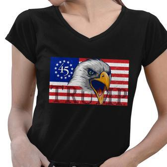 Donald Trump Eagle Betsy Ross Flag Tshirt Women V-Neck T-Shirt - Monsterry