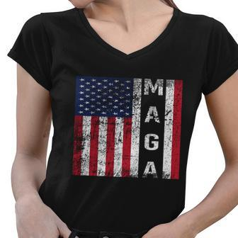 Donald Trump Maga American Flag Gift Women V-Neck T-Shirt - Monsterry