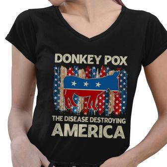Donkey Pox The Disease Destroying America Funny Donkeypox V2 Women V-Neck T-Shirt - Monsterry CA