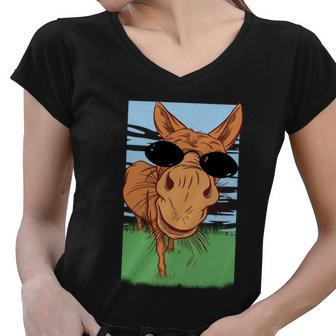Donkey With Sunglasses Gift Women V-Neck T-Shirt - Monsterry