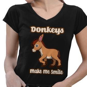 Donkeys Smile Cute Mule Cute Gift Women V-Neck T-Shirt - Monsterry